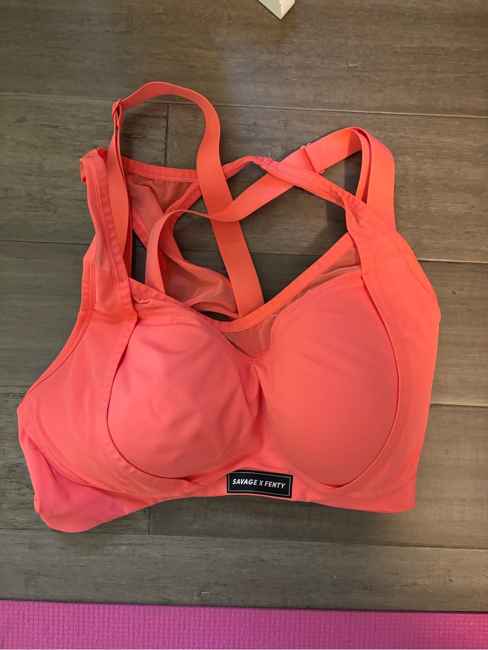Savage X Fenty Coral-Orange Sports Bra with Crisscross Straps
